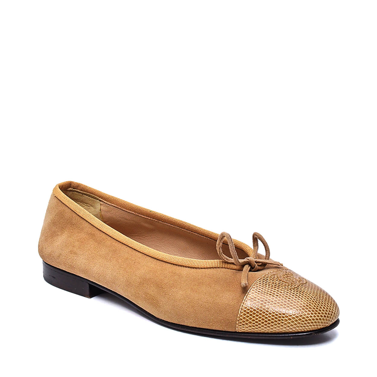 Chanel - Beige Suede & Exotic Ballerina CC Flat 37